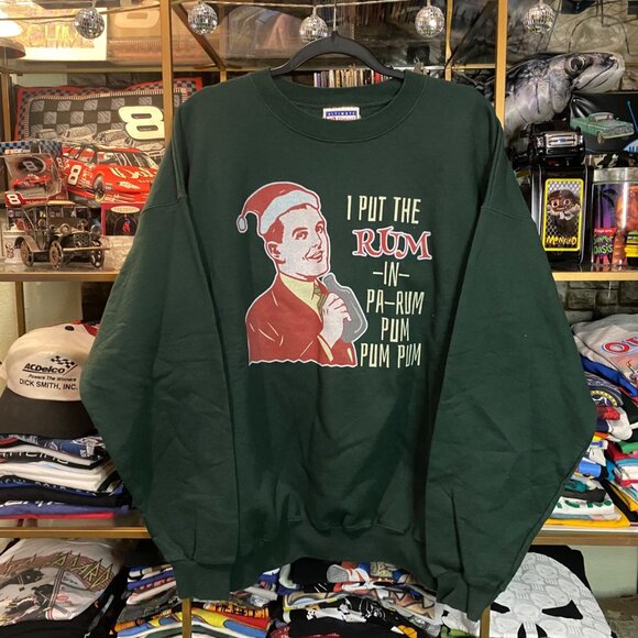 2000s Christmas Sweatshirt I Put the Rum in Pa-Rum-Pum-Pum Green Large - Picture 1 of 4